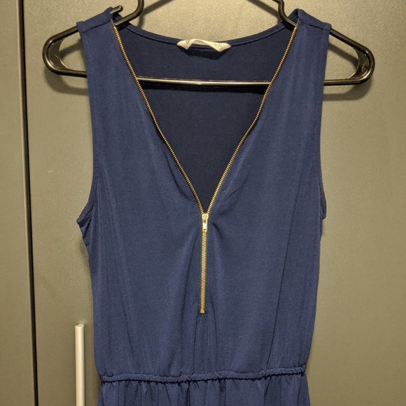 Blue Romper with Zipper Accent - Picture 1 of 3
